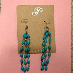 Plunder Turquoise Beaded Triple-Chain Dangle Earrings